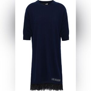 NWT Love Moschino lace hem crystal monogram wool shift dress